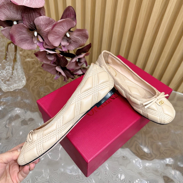 VT 2025 Quilted Leather Bow Ballerina Flats Nude Sheepskin 286492