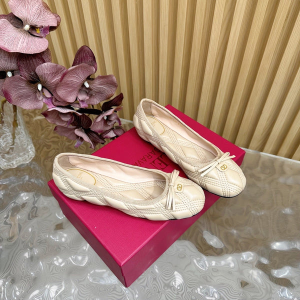 VT 2025 Quilted Leather Bow Ballerina Flats Nude Sheepskin 286492