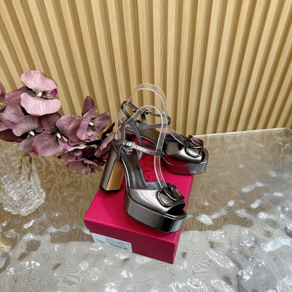 VT High Heels Sandals 110mm Gray Calfskin 286481