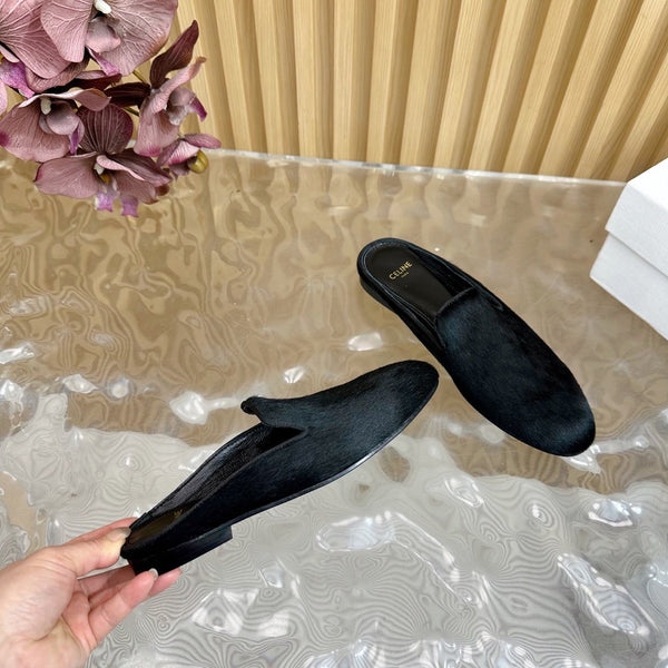 CELINE 25 Slippers Black Velvet 285912