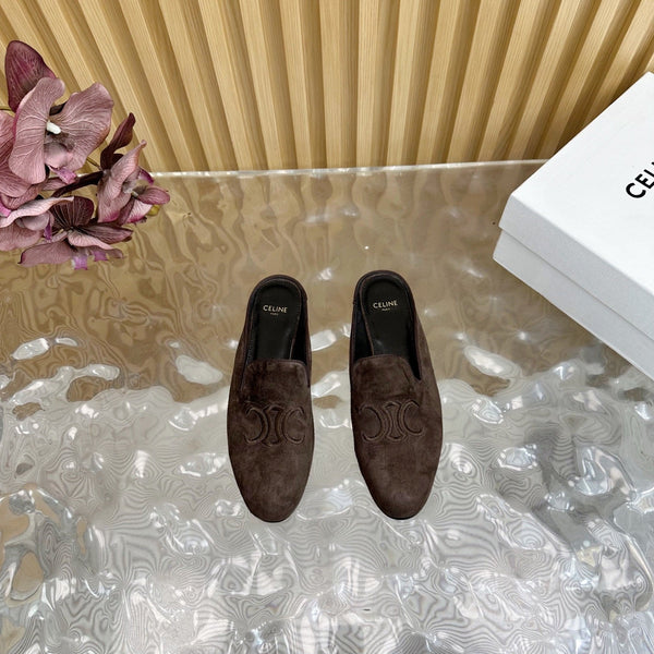 CELINE 25 Slippers Brown Velvet 285913