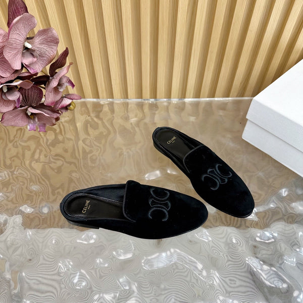CELINE 25 Slippers Black Velvet 285914