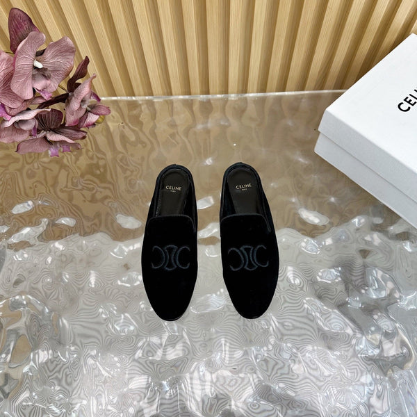 CELINE 25 Slippers Black Velvet 285914