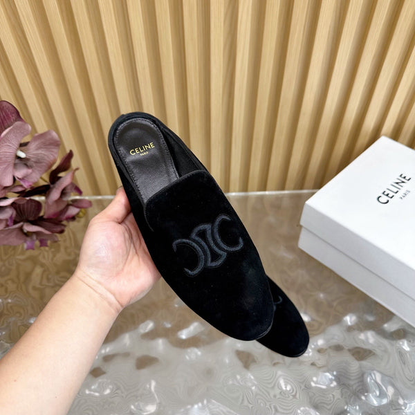CELINE 25 Slippers Black Velvet 285914