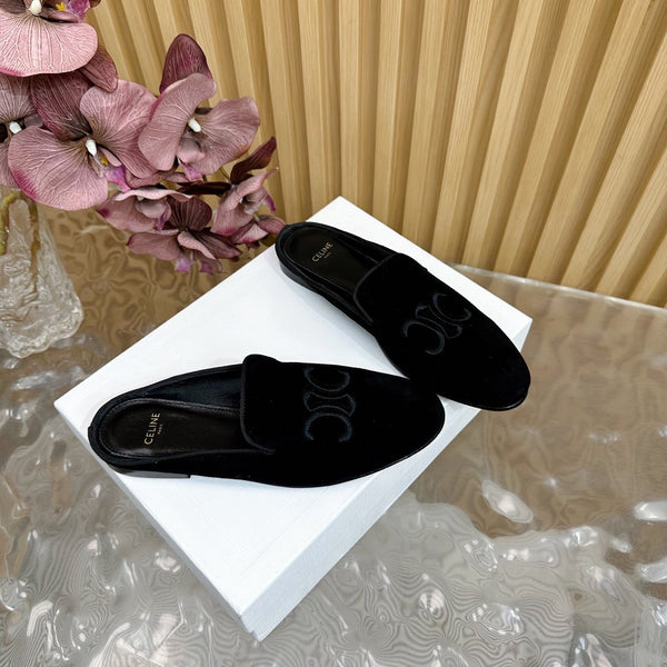 CELINE 25 Slippers Black Velvet 285914