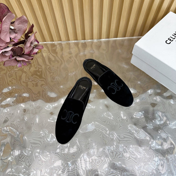 CELINE 25 Slippers Black Velvet 285914