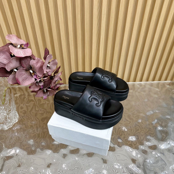 CELINE 25 Sline Sandal Black Sheepskin 285910