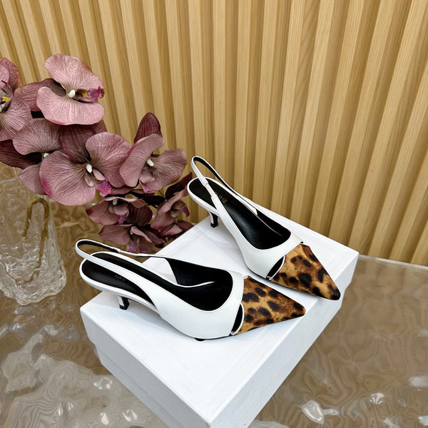 CL Judy Cap Toe Skingback 60mm In White Calfskin And Leopard Printed Hairy Calfskin 313781