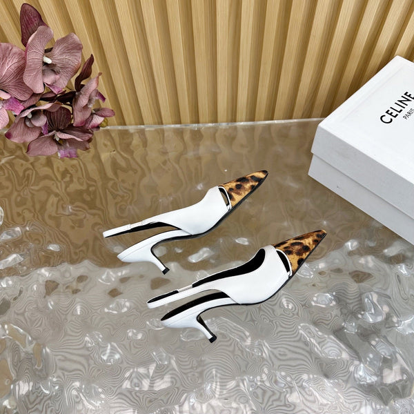 CL Judy Cap Toe Skingback 60mm In White Calfskin And Leopard Printed Hairy Calfskin 313781