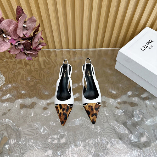 CL Judy Cap Toe Skingback 60mm In White Calfskin And Leopard Printed Hairy Calfskin 313781