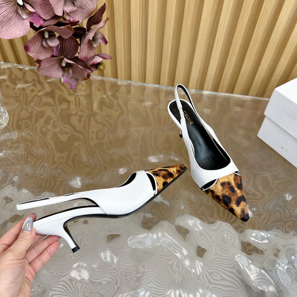 CL Judy Cap Toe Skingback 60mm In White Calfskin And Leopard Printed Hairy Calfskin 313781