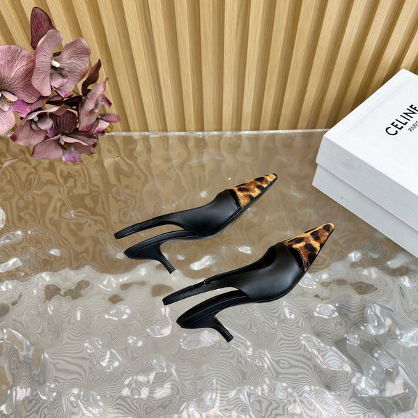 CL Judy Cap Toe Skingback 60mm In Black Calfskin And Leopard Printed Hairy Calfskin 313782