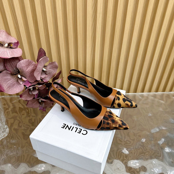 CL Judy Cap Toe Skingback 60mm In Tan Calfskin And Leopard Printed Hairy Calfskin 313783