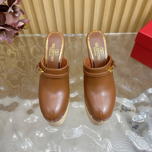 Valentino Tan-Go Clogs 10cm Brown Leather 702270