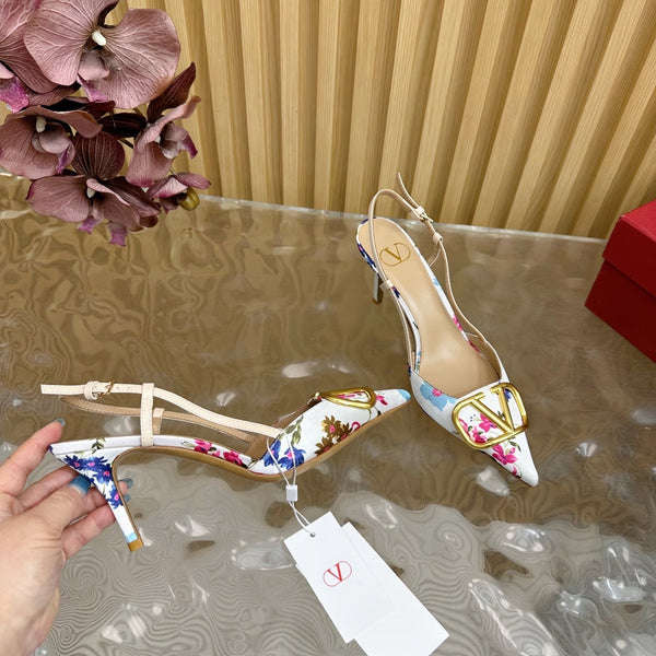 VT 25 Flower Slingback White Floral Fabric Sheepskin 325191