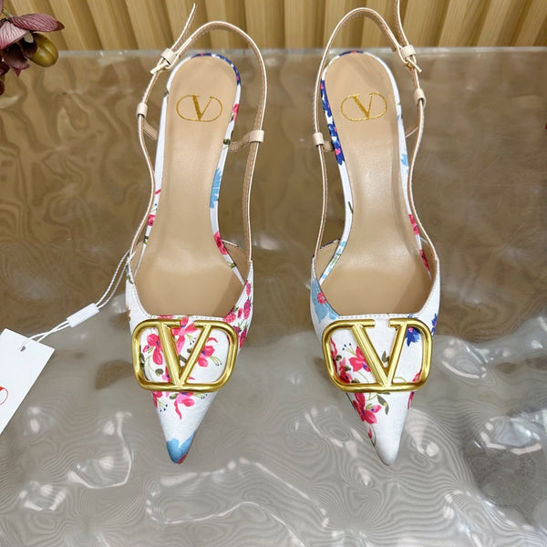 VT 25 Flower Slingback White Floral Fabric Sheepskin 325191