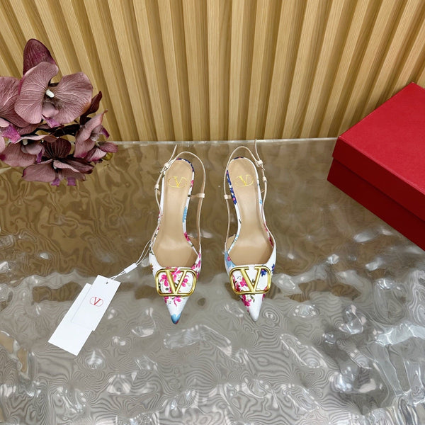 VT 25 Flower Slingback White Floral Fabric Sheepskin 325191