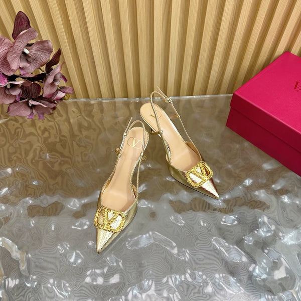 VT Slingback 8cm Gold Snake-grain Leather