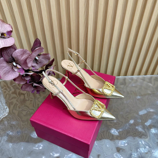 VT Slingback 8cm Gold Snake-grain Leather