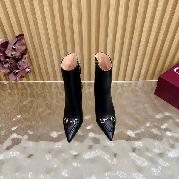 Gucci 2025 Thick-heeled Square-toed Ankle Boots Black Sheepskin 498069