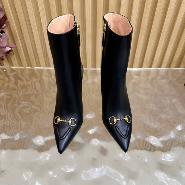 Gucci 2025 Thick-heeled Square-toed Ankle Boots Black Sheepskin 498069