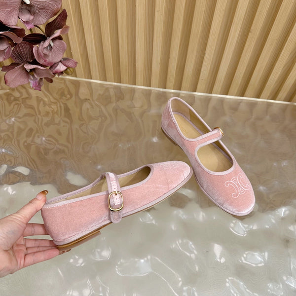 CL 26s Mary Jane Flats In Pink Velvet