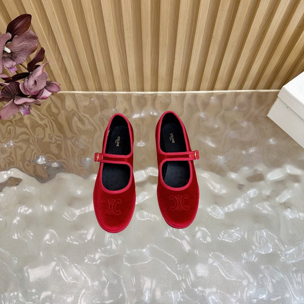 CL 26s Mary Jane Flats In Red Velvet