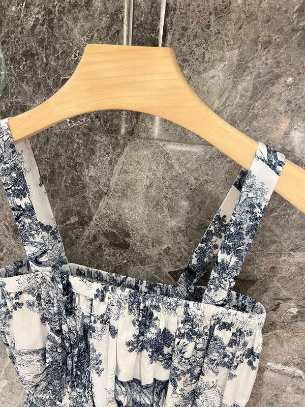 CD 25 Ruched Cami Top Blue mix White Cotton