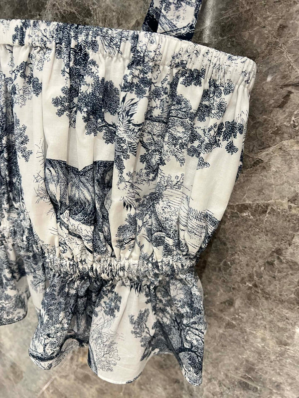 CD 25 Ruched Cami Top Blue mix White Cotton