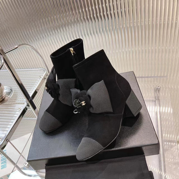 CC Short Boots 60mm Plain Black Camellia Suede