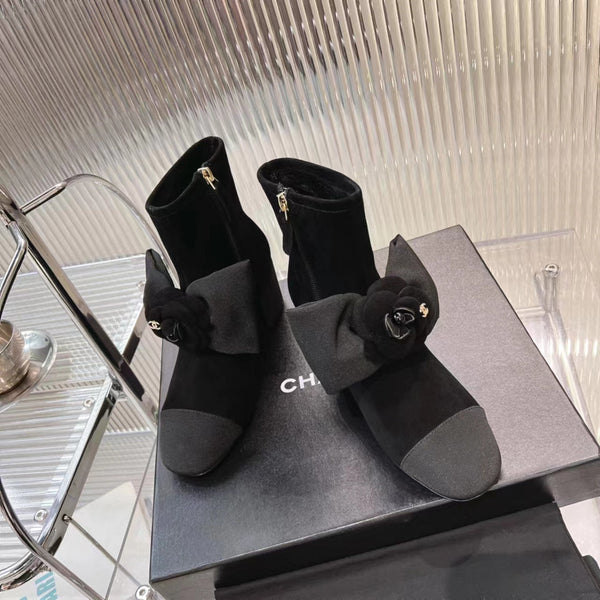 CC Short Boots 60mm Plain Black Camellia Suede