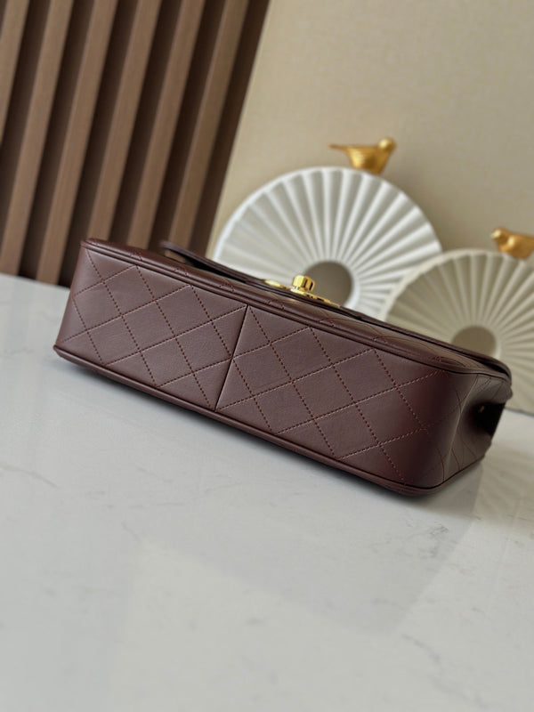CC 2025 Flap Bag 30cm Brown Gold Lambskin 298108