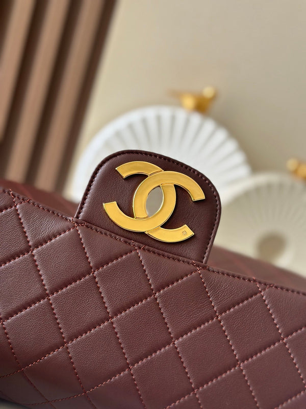 CC 2025 Flap Bag 30cm Brown Gold Lambskin 298108