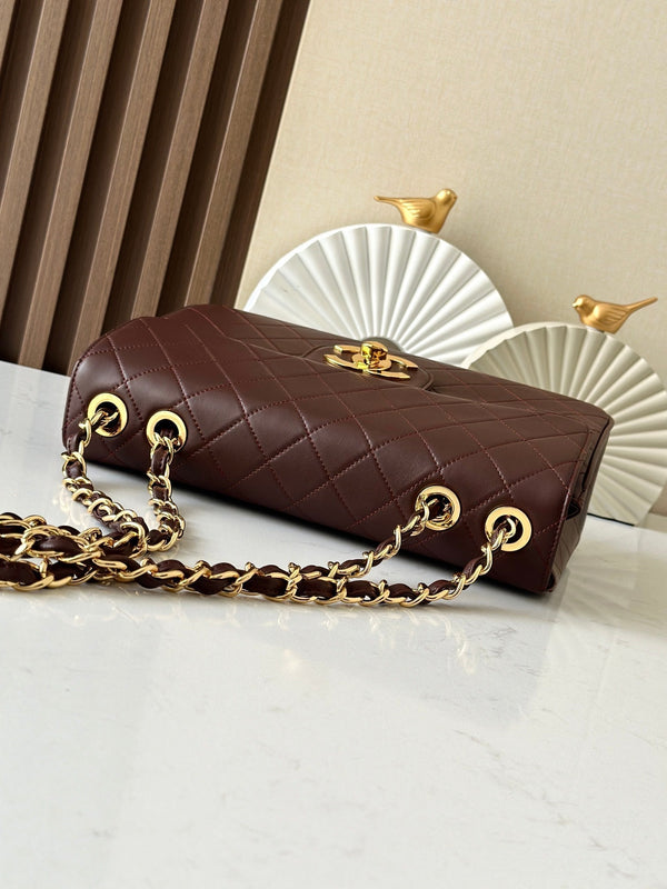 CC 2025 Flap Bag 30cm Brown Gold Lambskin 298108