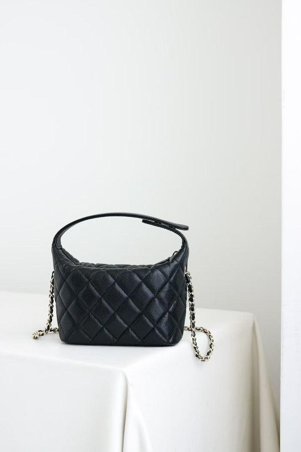 CC 25C Hobo Bag Black Caviar Calfskin Silver Hardware 243623