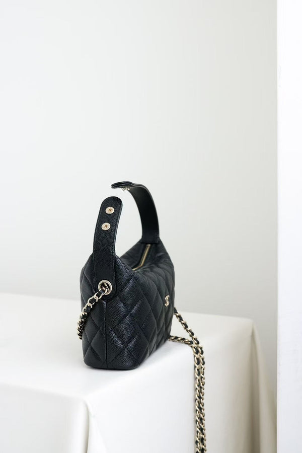 CC 25C Hobo Bag Black Caviar Calfskin Silver Hardware 243623