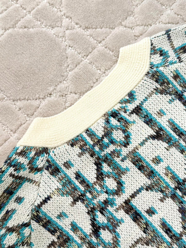 CD 25 Cardigan Cream Blue-green Wool