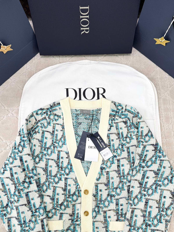 CD 25 Cardigan Cream Blue-green Wool