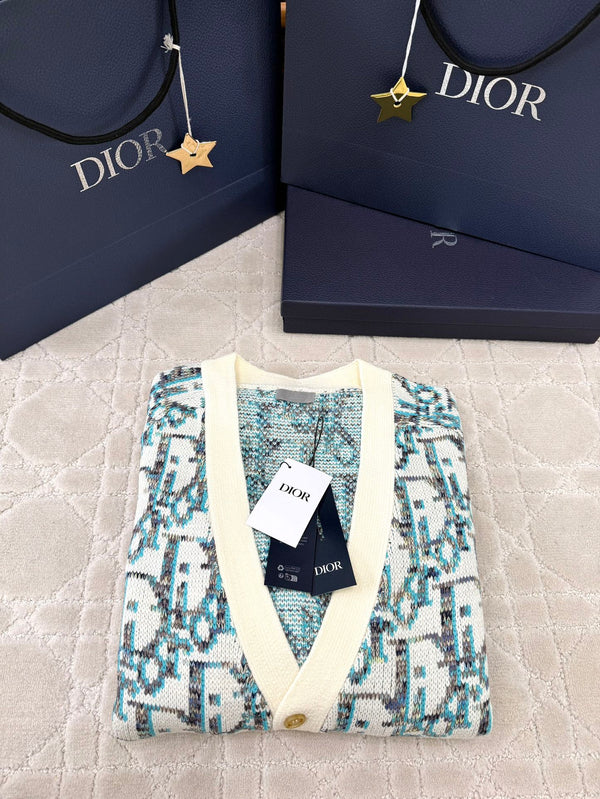 CD 25 Cardigan Cream Blue-green Wool