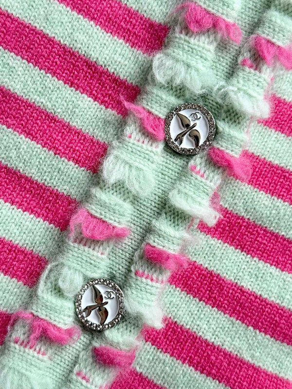 Chanel 25P Cardigan Pink Mix Green Cashmere 237319