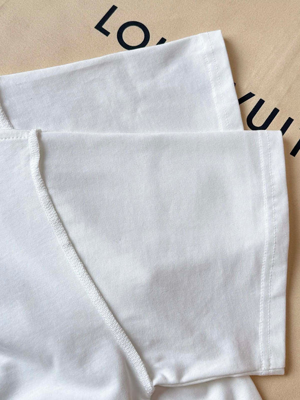 LV 25 Rainbow Smiley Face Print Short Sleeves Shirt White Cotton