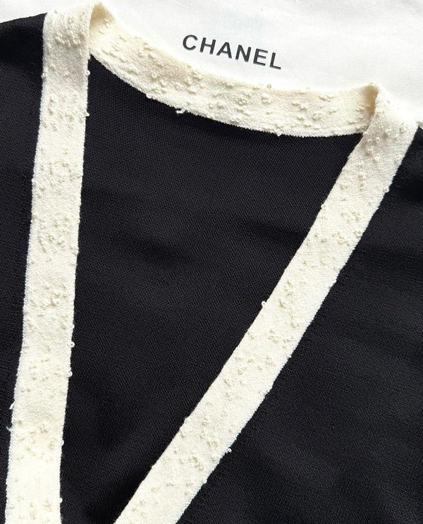 CC 25 Cardigan col V Noir Laine