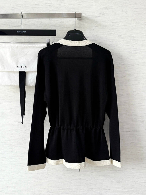 CC 25 Cardigan col V Noir Laine