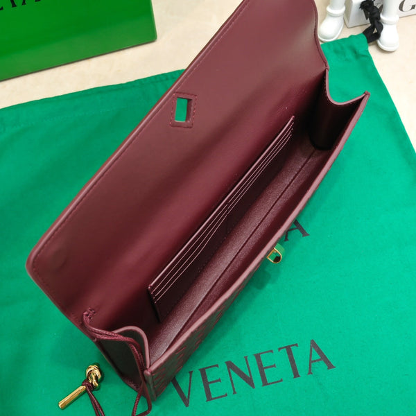 BBV Long Clutch Andiamo With Handle 31cm Burgundy Calfskin Ghw