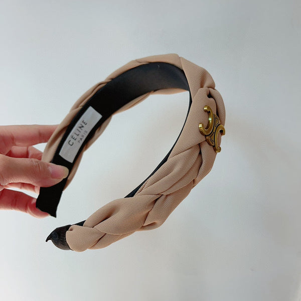 CAMEL BEIGE FABRIC HAIRBAND WITH GOLD LOGO 124700