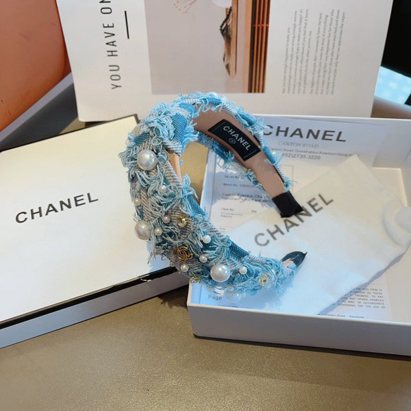 LIGHT BLUE MIX PALE GRAY FABRIC HAIRBAND WITH PEARL 410863