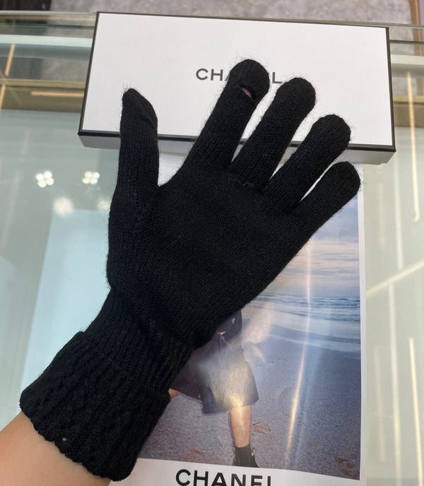 GLOVES IN BLACK CASHMERE WITH WHITE LOGO 405907