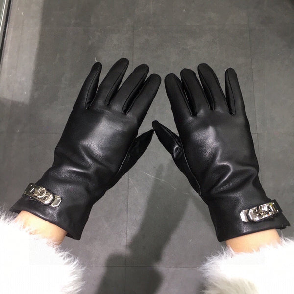 GLOVES WITH LOCK HARDWARE IN BLACK LAMBSKIN 410802