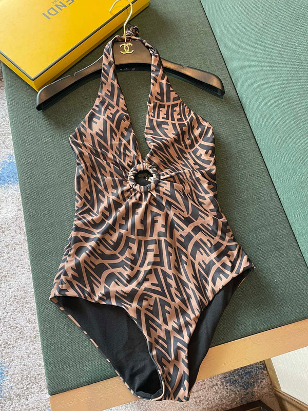Fendi Reversible Swimsuit Black Brown Cotton 180520