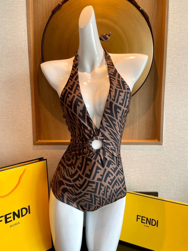 Fendi Reversible Swimsuit Black Brown Cotton 180520